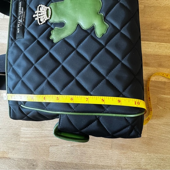 My Flat In London MFIL Rhinestone Green Frog Black Quilted Nylon Diaper Bag - Picture 15 of 16